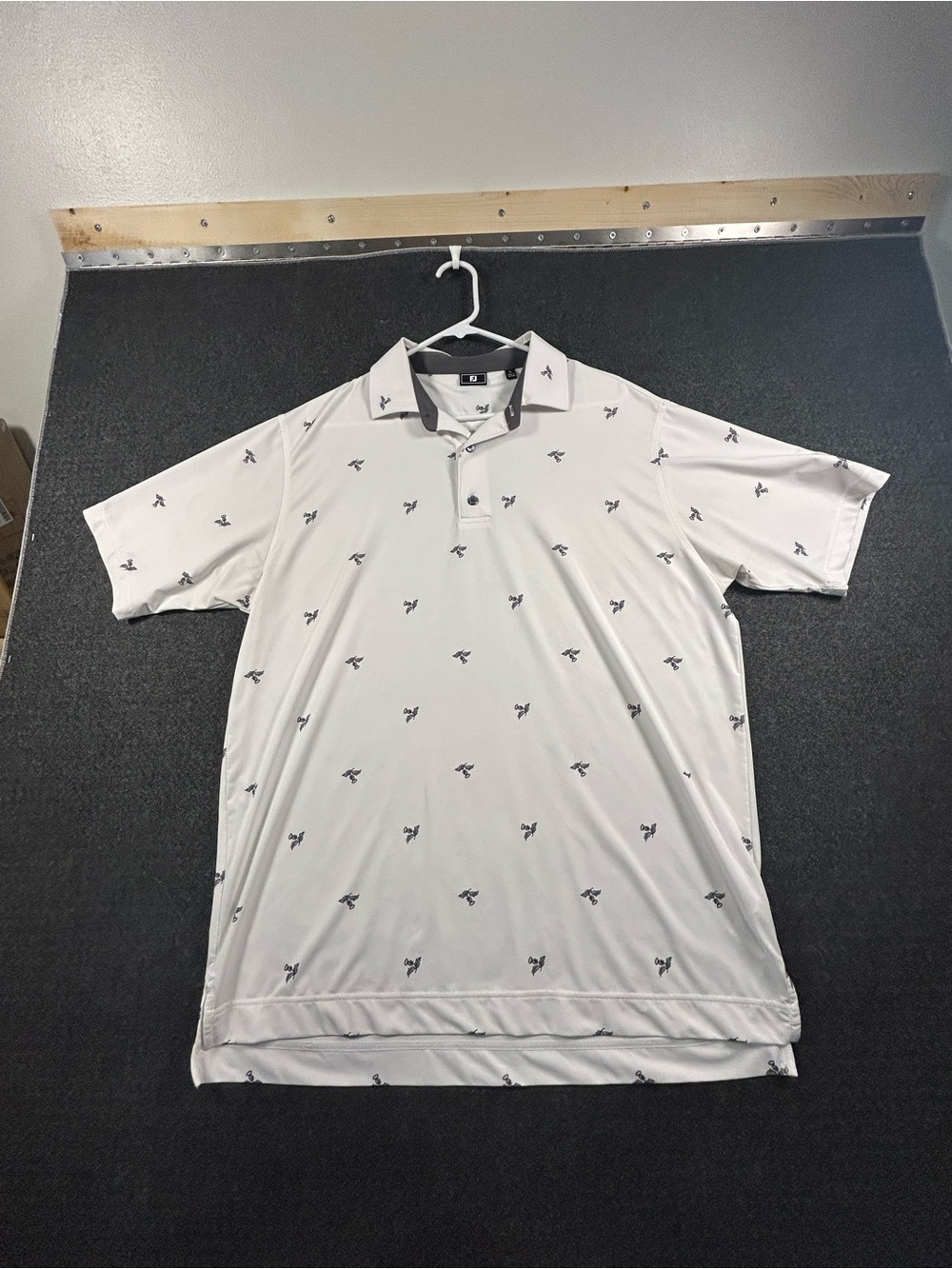 FootJoy Thistle Print Golf Polo Mens Large White Excellent Stretch Performance